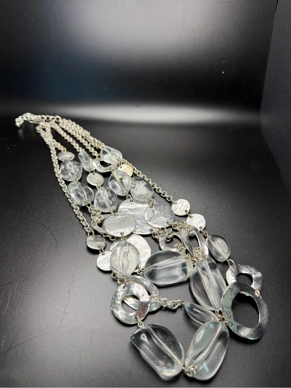 Chico’s Statement Clear and Silver Multi-Strand Necklace